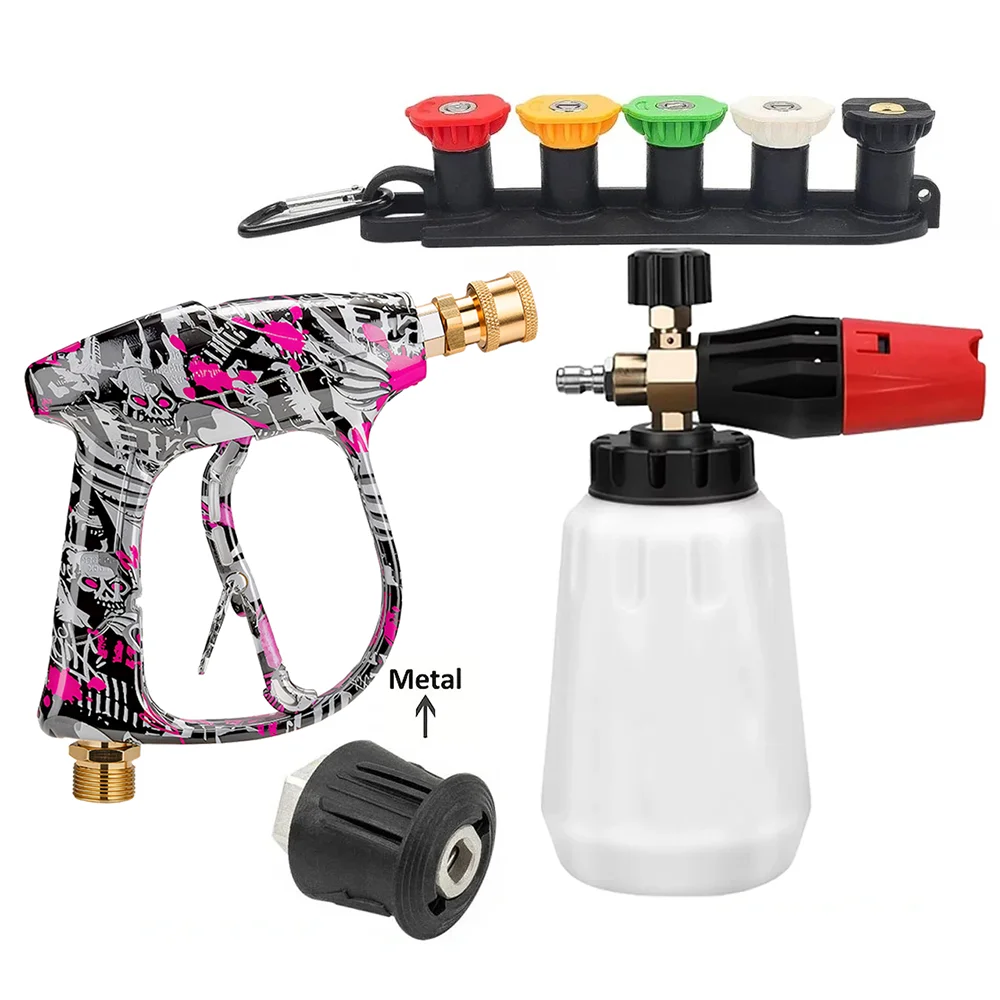 Pistola de grafiti para garaje, recipiente para espuma, 5 boquillas, base para boquillas y adaptador metálico original Karcher