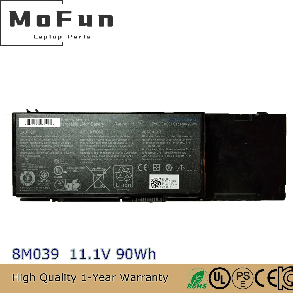 Original 8M039 11.1V 90Wh Laptop Battery for Dell Precision M2400 M4400 M6400 M6500 C565C 03M190