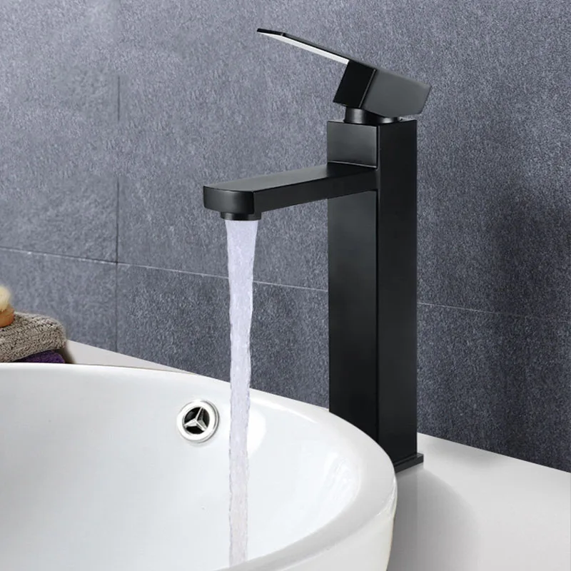 Stainless Steel Bathroom Faucets Hot and Cold Mixer Tap Sink Faucets Black/Silver Wash Basin Deck Mounted