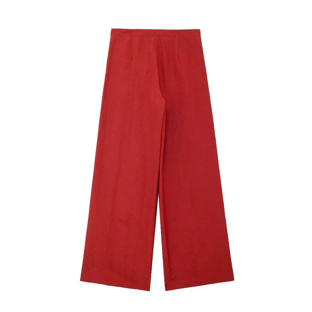 TRAF Red Wide Leg Pants for Women High Waist Baggy Pants Woman Summer Loose Pants Women 2024 Streetwear Casual Woman Trousers