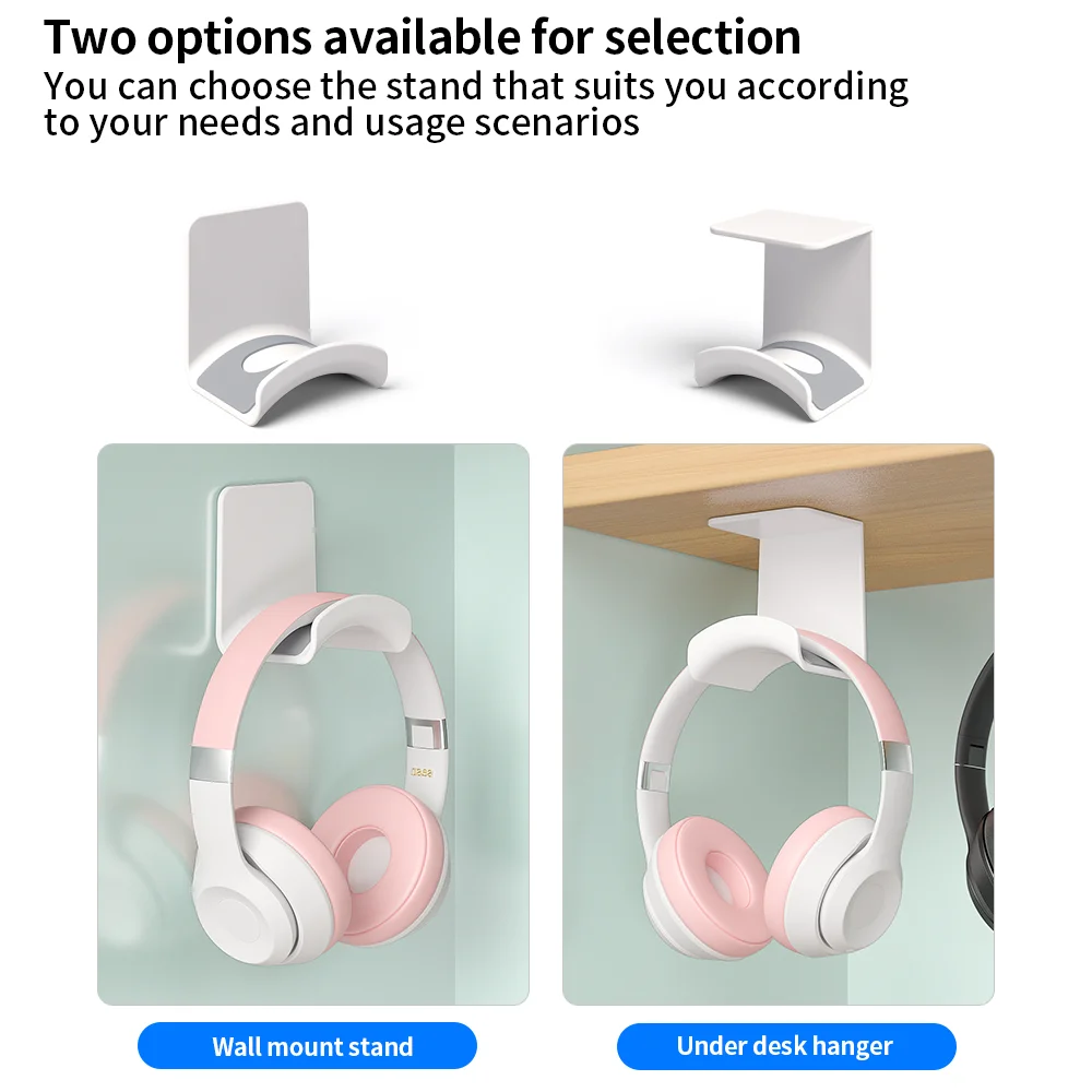 Universal Headphone Stand No Punching Plastic Wall Mount Hanger Under Desk Headset Rack Holder Support for Gaming Earphone