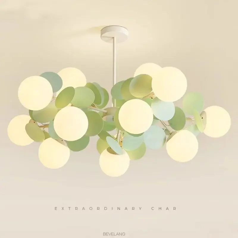 Modern Cream Style Chandelier Matcha Green Magic Beans Molecule Led Hanging Lamp for Bedroom Living Dining Room Home Decor Light