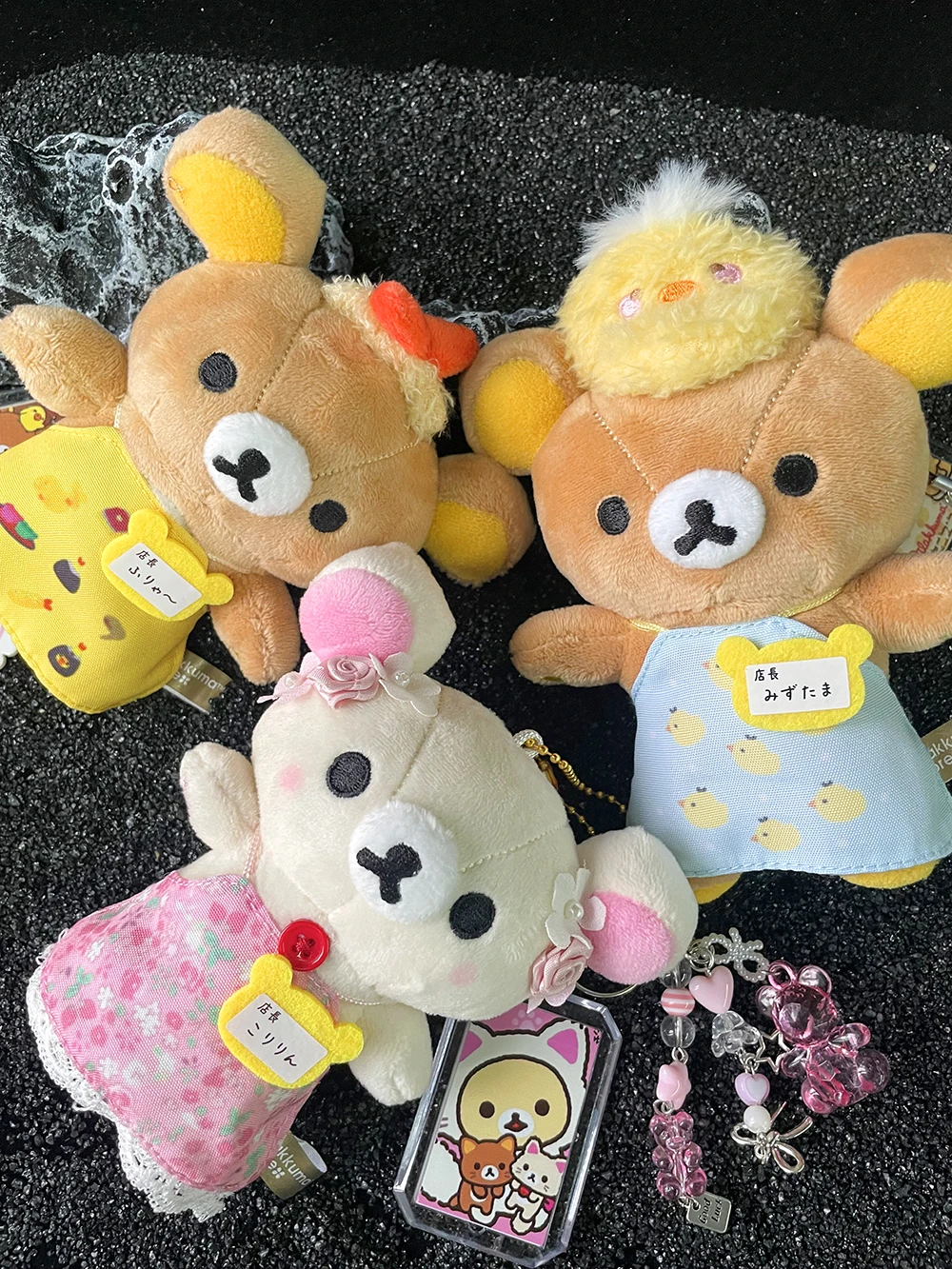12cm Cute Plush Rilakkuma Store Manager Series Bag Keychain Chain Decoration Doll Little Bear Pink Chain Taiyaki Anime Birthday