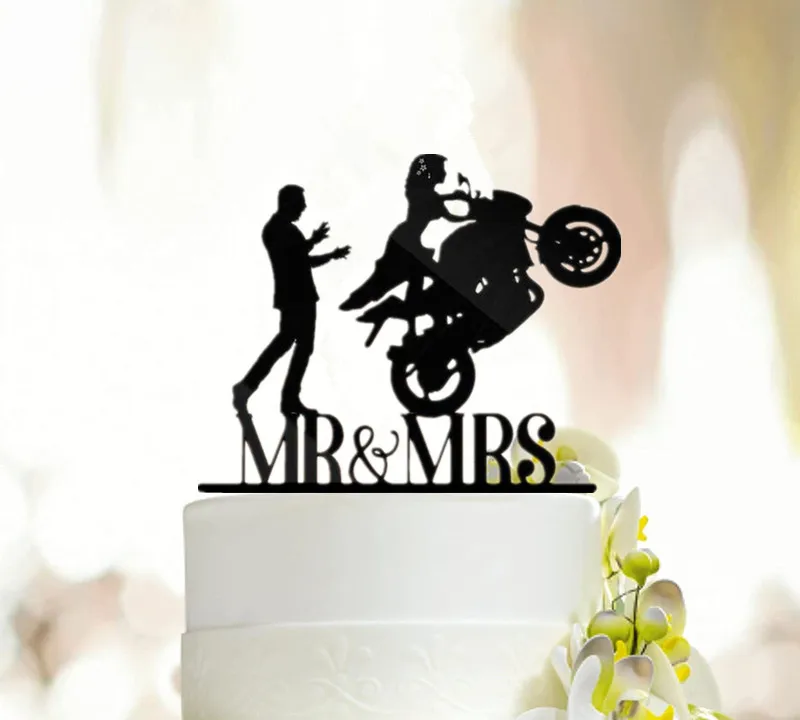 Motorcycle Style Wedding Cake  Topper Bride and Groom With Pet  Cake Toppers Wedding/Anniversary/Bridal Shower Party Decor