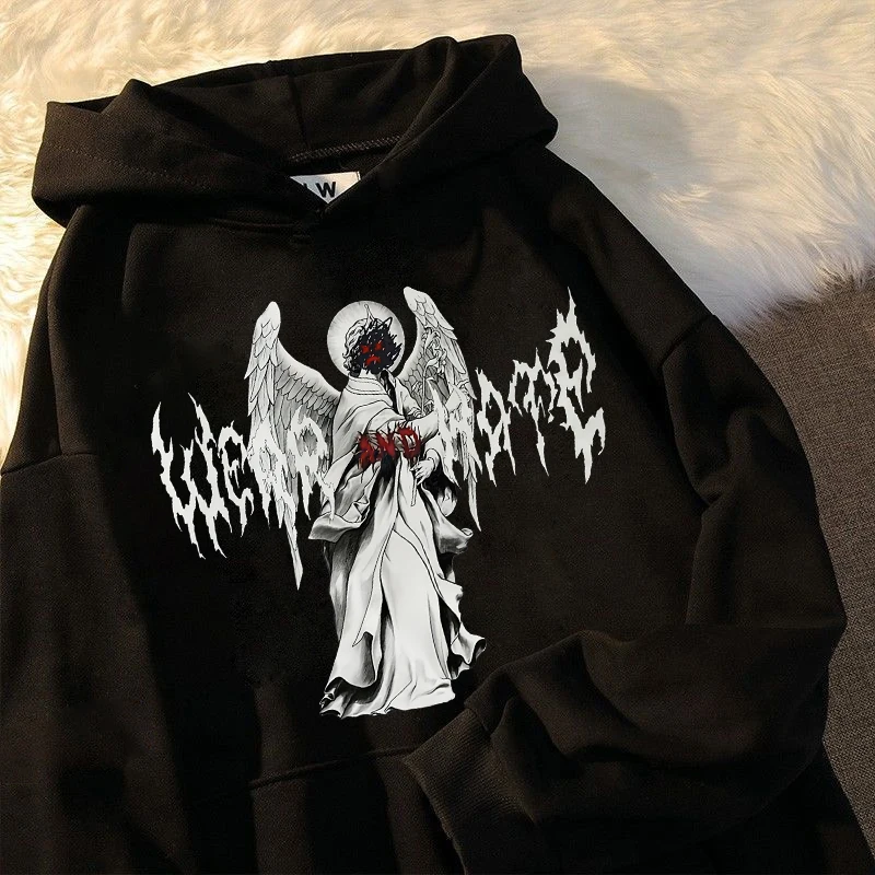 Ulzzang Demon Horror Print Harajuku Эстетическая женская толстовка Уличная одежда Винтажная толстовка в стиле хип-хоп Kawaii Goth Punk Куртка Топы
