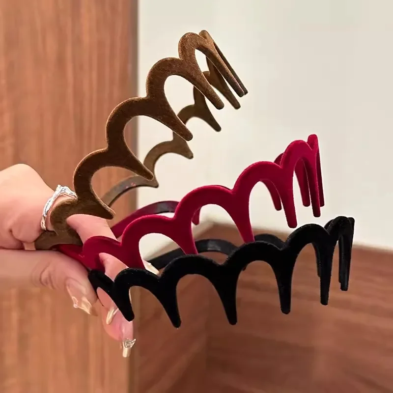 Beflockung Kunststoff Zähne Stirnbänder Mode gewelltes Stirnband mit Kämmen rutsch feste Samt Haar bänder für Frauen Mädchen Haarschmuck – Detail 5