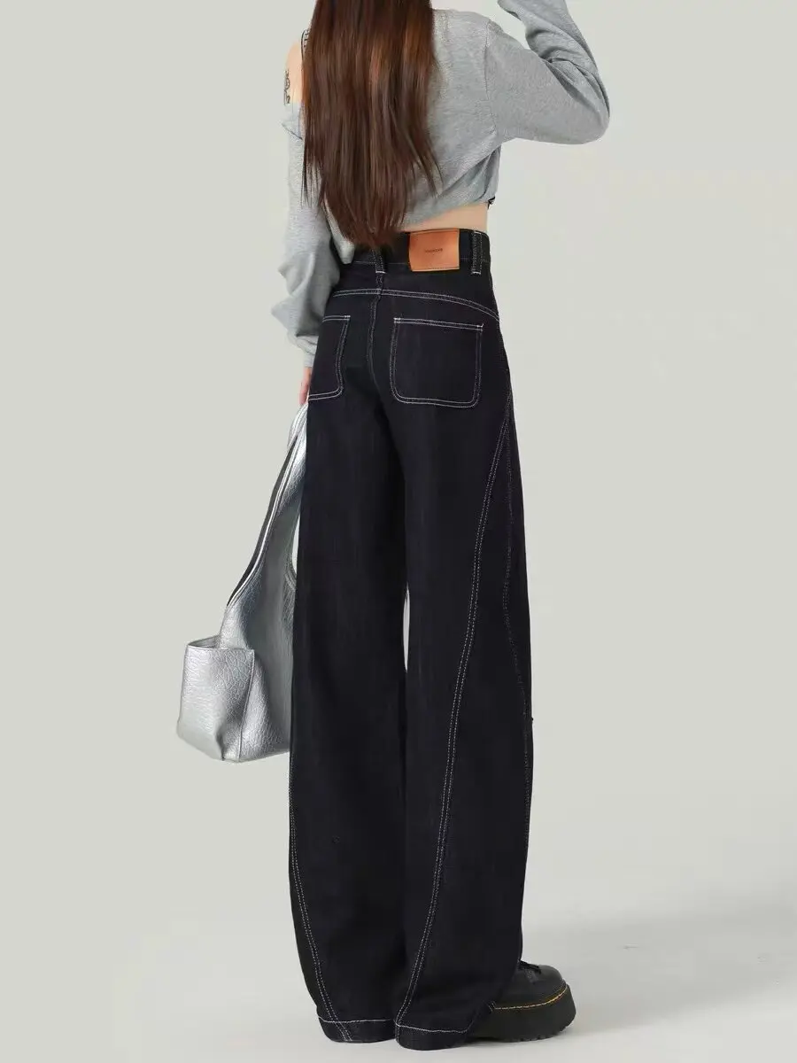 Women Black Gothic Emo Y2k Gyaru Cargo Jeans Baggy Oversize Denim Trousers Vintage Harajuku Grunge Alternative Jean Pants Autumn
