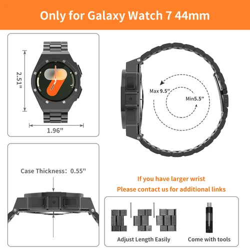 Imagen 2 del producto Para Samsung Galaxy Watch 7 44mm Kit de modificación de caja de acero inoxidable para Galaxy Watch 7 44mm correa protectora de Metal