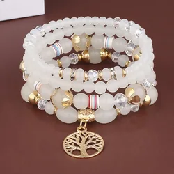 4Pcs Tree Of Life Charm Bracelet Set For Women Handmade Acrylic Beads Chain Bangle Female Boho Jewelry Accessories