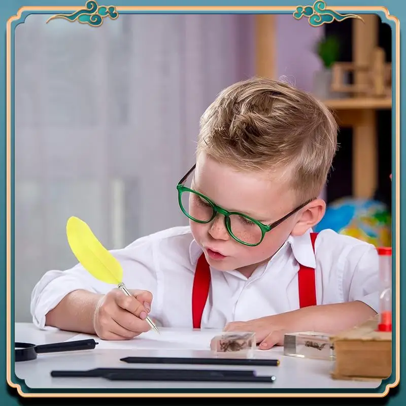 (New)-21Cm/8Inch Feather Ballpoint Pen, 2Pcs Ink Vintage Quill Pen Refined Plated Dip Pen For Calligraphy Writing