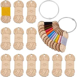 12Pcs Wooden Blank Yarn Peg, Creative Woolen Thread Winding Boards, Knitting Yarn Holder with Iron Ring for Embroidery