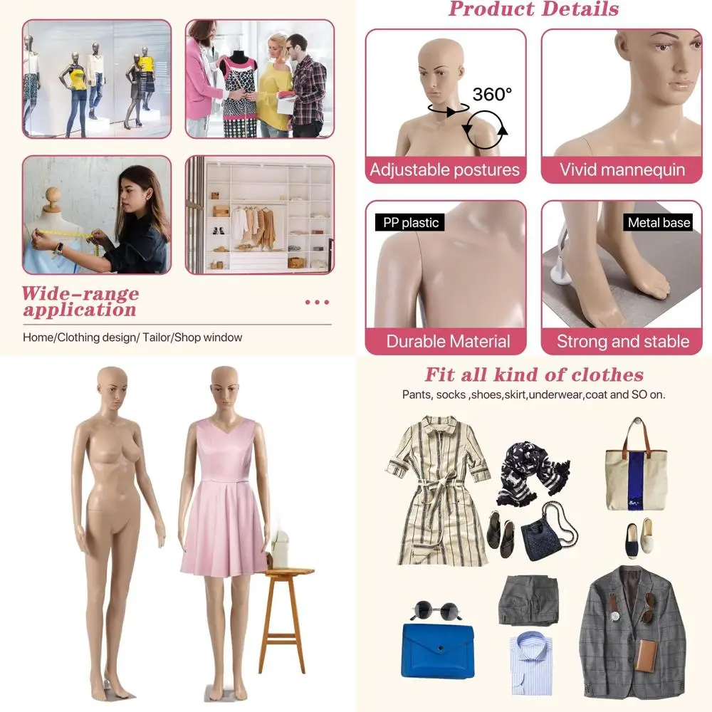 

69 Female Mannequin with Realistic Head, Adjustable Pose, Metal Base for Display
