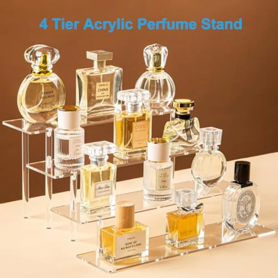 4 Tier Acrylic Perfume Organizer Stand, Clear Display Risers for Perfume, Cologne, Cosmetic, Skincare, Funko POP, Dessert Displ
