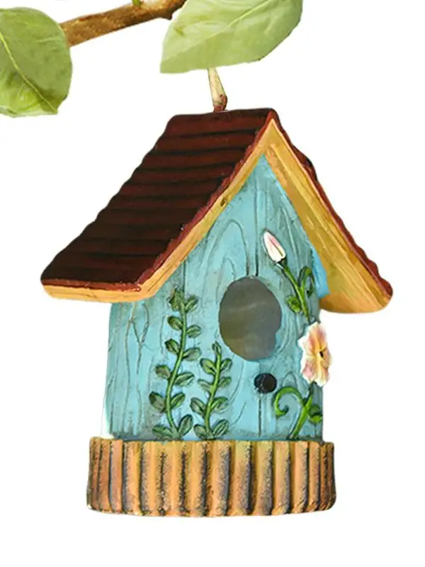 Birdhouses for Outdoors Resin Hangable Outdoor Bird House Hand Carved Sturdy Multifunctional Outdoor Garden Decor Tree Top