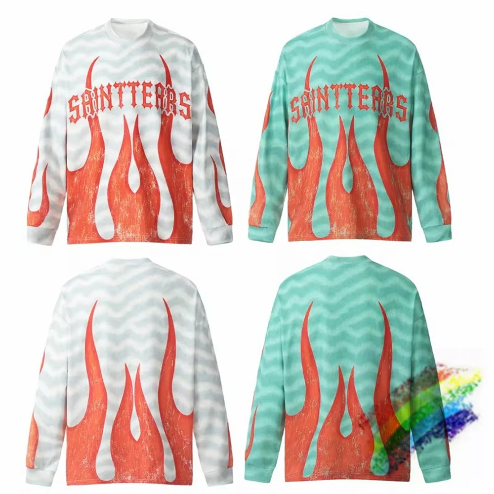 

Flame Printing Saint Tears T Shirt Men Women Long Sleeve T-shirt Tee Tops