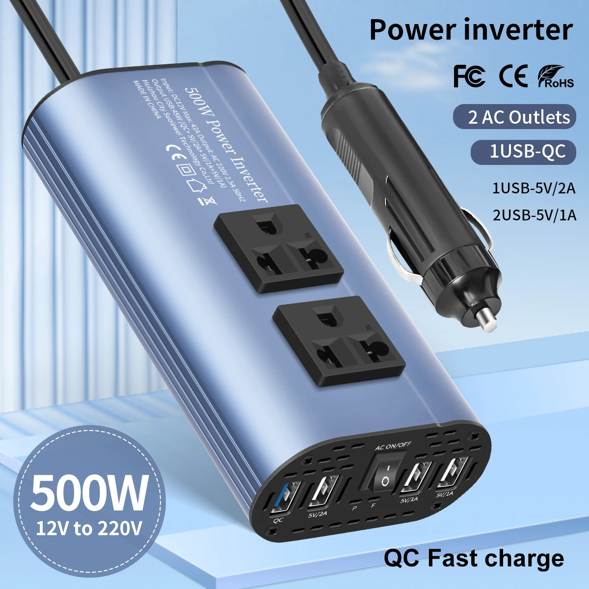 

4USB 500 Вт модифицированный преобразователь частоты, европейская розетка, двойная розетка, 12 В постоянного тока в переменный ток, 220 В, автомобильный адаптер, портативный инвертор