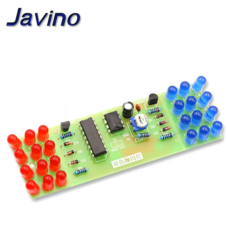 Electronic DIY Kit Red Blue Double Color Flashing Lights Strobe NE555 + CD4017 Electronic Practice Learning Kits Suite