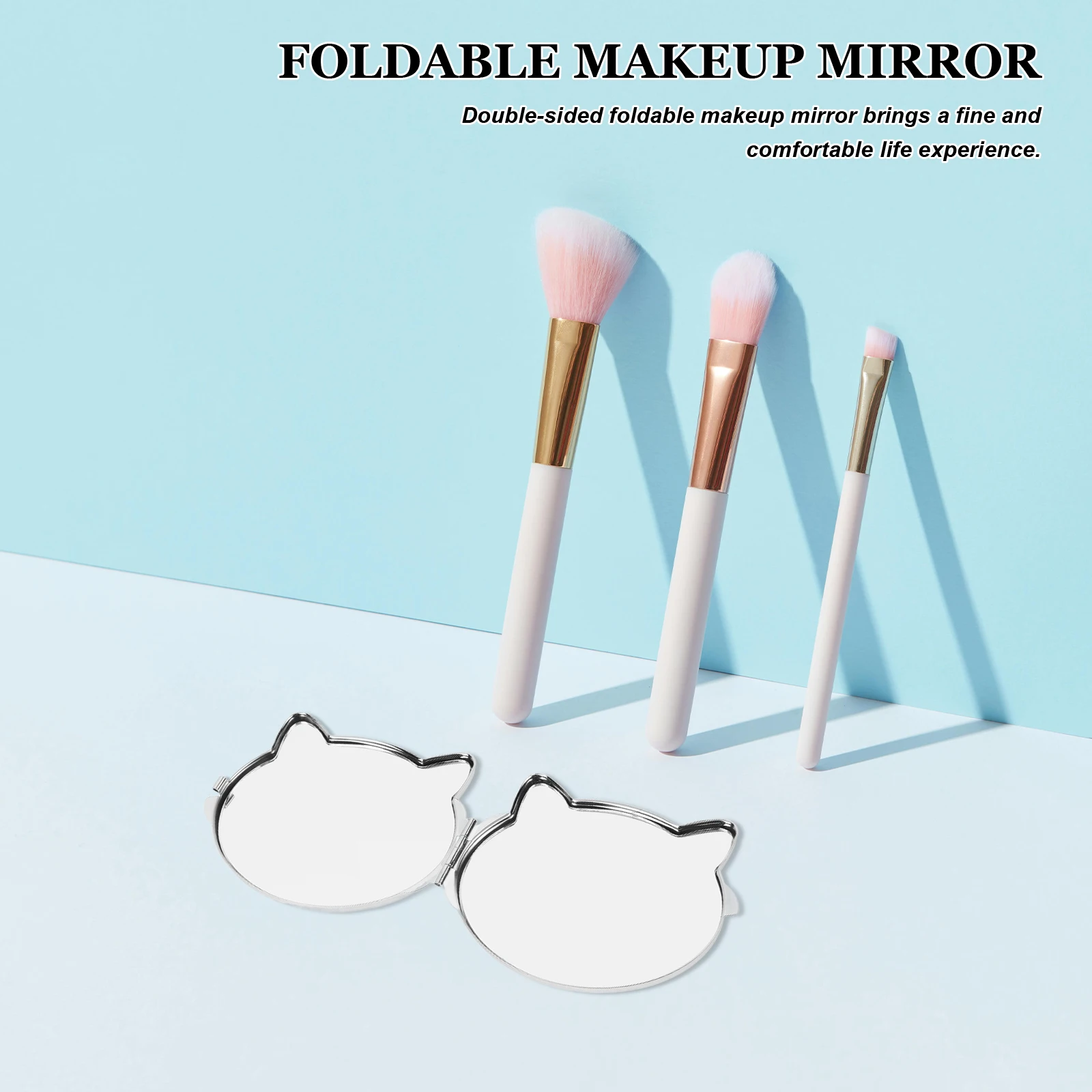 

Cat Shaped Makeup Mirror Portable Double Sided Folding Mini Compact for Travel Outdoor Pocket Purse Handbag Use Lightweight
