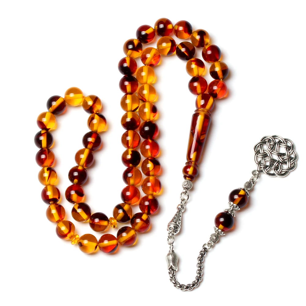 Perline di preghiera tasbih musulmane fatte a mano bel colore resina ambra 10mm 51 perline misbaha argento islamico nappa rosario tespih