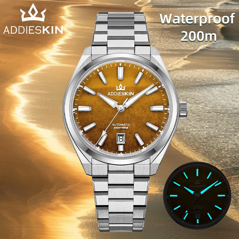 

ADDIESKIN Miyota9015 Date Display Men's Automatic Mechanical Watch Super Luminous Sapphire Glass Tiger's Eye Dial Wristwatches