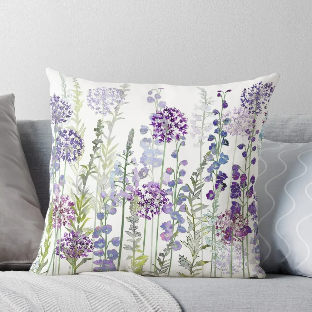 Purple Flower Meadow - Alliums, Delphiniums & Veronica Gentianoides Throw Pillow Pillowcase Cushion Christmas Covers