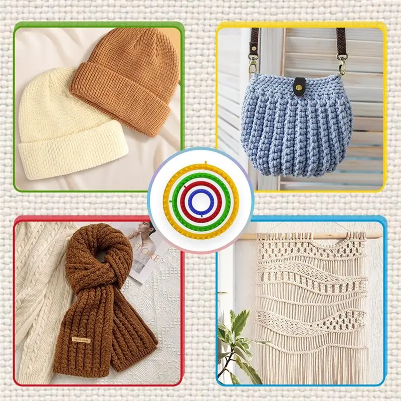 

BHTS-Round Knitting Loom For Beginner 4 Sizesneedle Sizes With Pompom Maker Knitting Loom Kit Needle Set DIY Tool For Hats Scarv