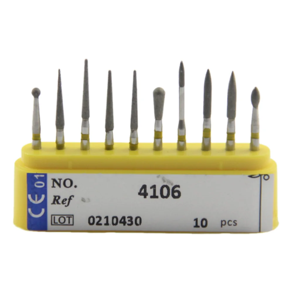 Dental Clinic Kit 10 pieces/set 4106 Extra Fine Yellow Dental Diamond Bur Ceramics / Composite Polishing Dentist Tools