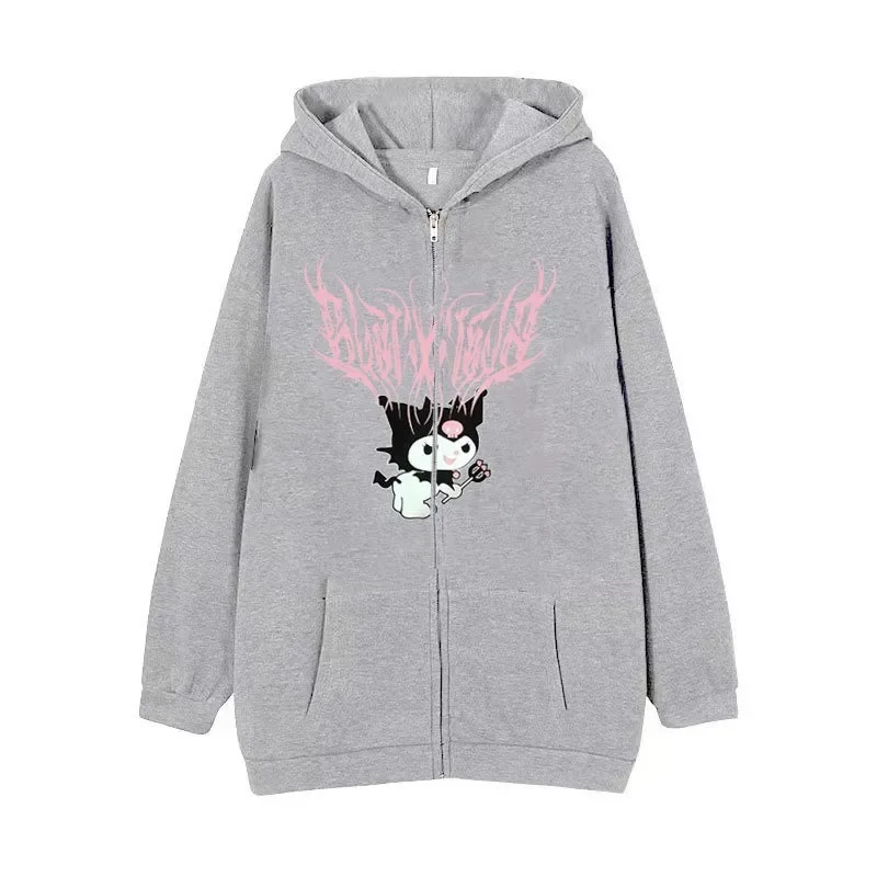 Sanrio kuromi roupas femininas harajuku moletom estilo americano primavera manga longa hoodies y2k nova moda zip up casaco solto topos