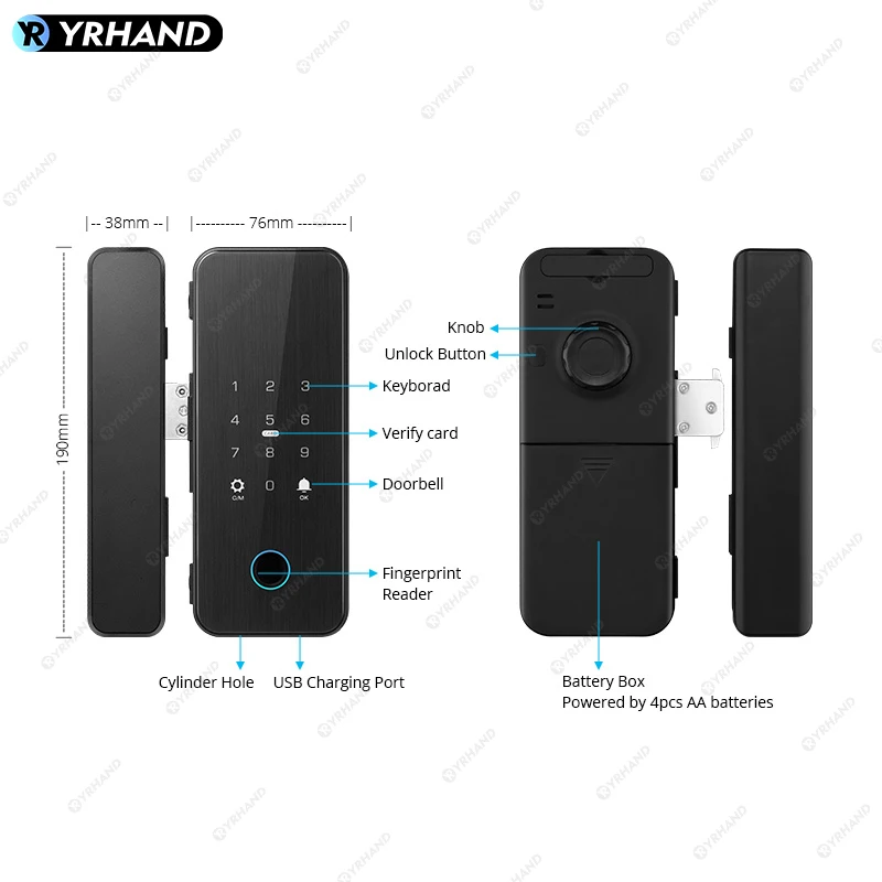 Imagem -05 - Yrhand-ttlock Inteligente Vidro Door Lock Desbloqueio Bluetooth Impressão Digital App Card Senha Controle Remoto Bloqueio de Alarme