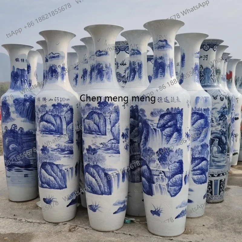A74Ceramic large vase hand-painted Jinxiu mountains and rivers, floor-to-ceiling large vase company hotel opens, ornament