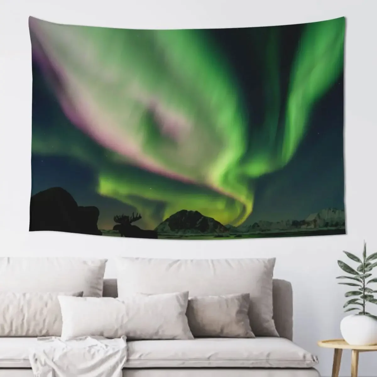 Moose with Northern Lights Tapestry Aesthetic Room Decor Room Decor Cute Bedroom Decorations Wall Tapestries Tapestry