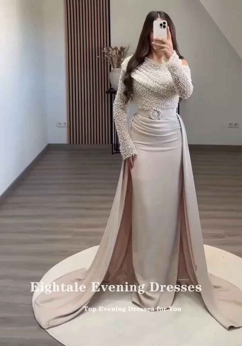 فستان سهرة عربي Eightale فستان حفلات إسلامي مخصص بكتف واحد وأكمام طويلة لحفلات الزفاف حورية البحر رداء السهرة #4