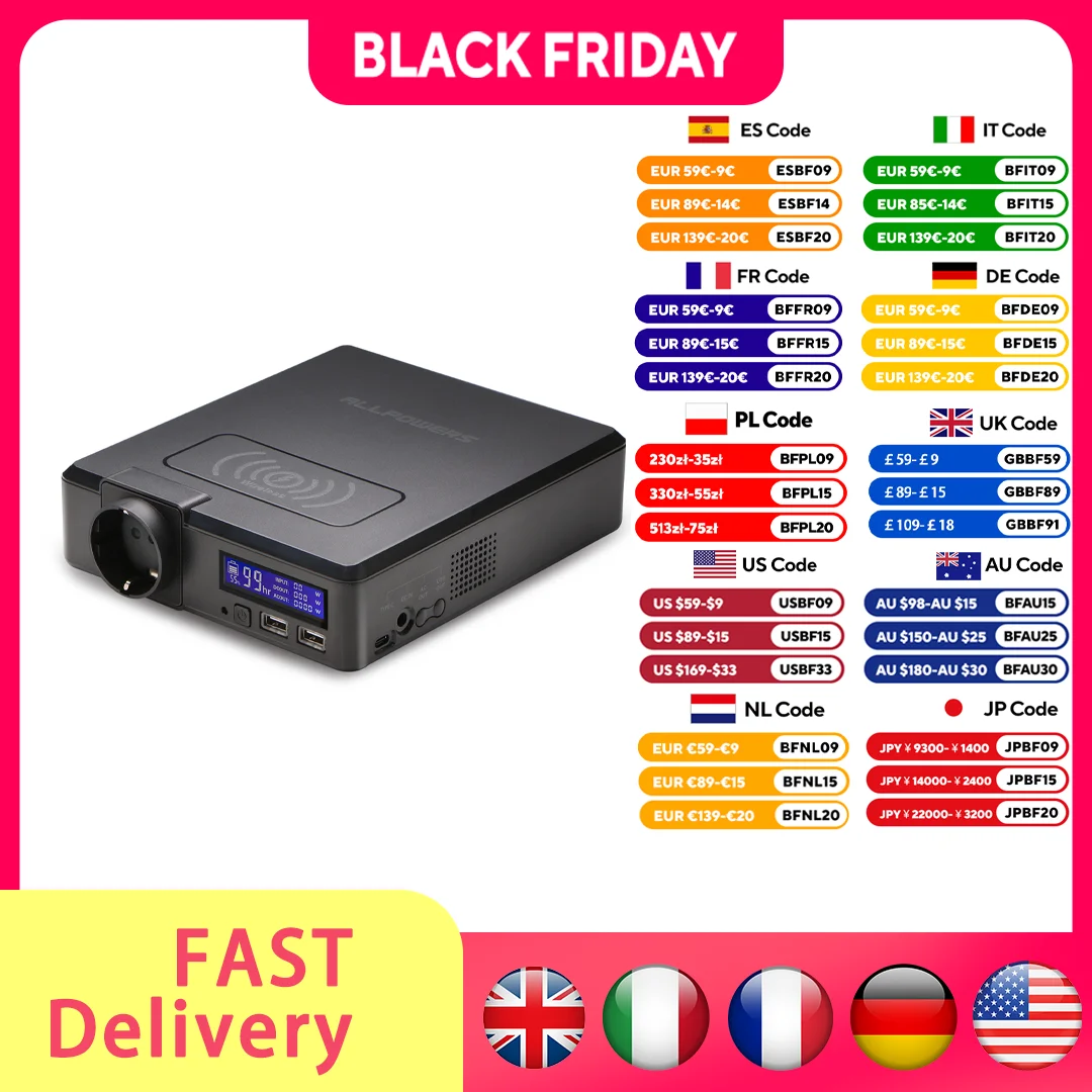 

ALLPOWERS 200W Solar Powerbank 154Wh 41600mAh External Battery Charger Powerstation Portable Generator Emergency Backup Power