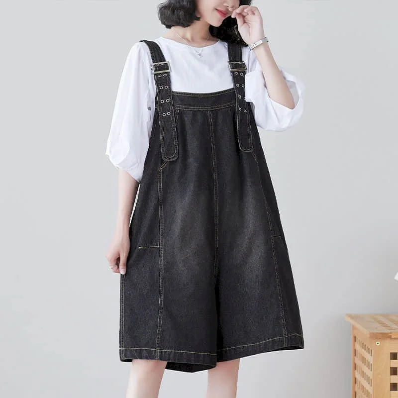 

Denim Jumpsuits for Women Vintage Solid Casual Korean Fashion Playsuits Loose Wide Leg Shorts One Piece Outfits Women Clothing