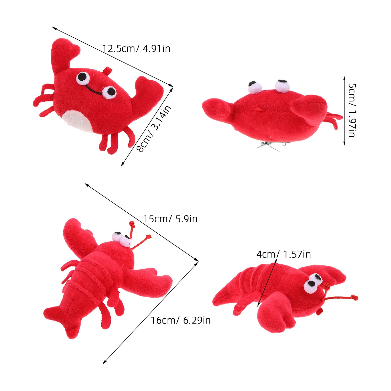 2Pcs Crab Brooch Lobster Brooch Small Stuffed Animal Lapel Pin Cute Badge Decoration Clothes Hats Birthday Carnival