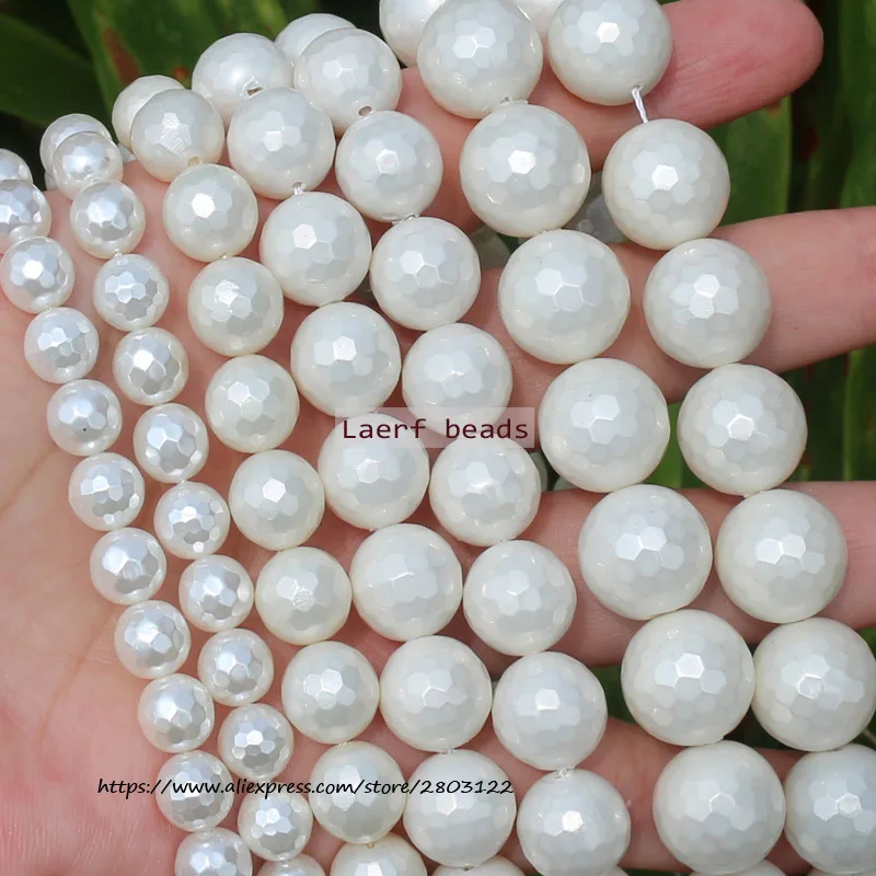 

8-14mm Faceted White Color Shell Pearl Loose Beads 15.5inch per strand ,For DIY Jewelry Making !