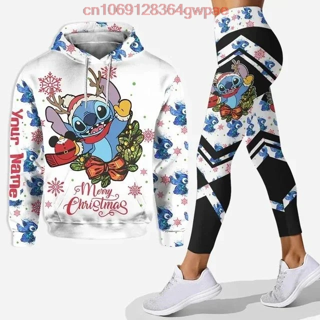 Disney Christmas Stitch 3D Hoodie Women's Hoodie Set Stitch Yoga Pants Sweatpants Leggings Fashion Tracksuit