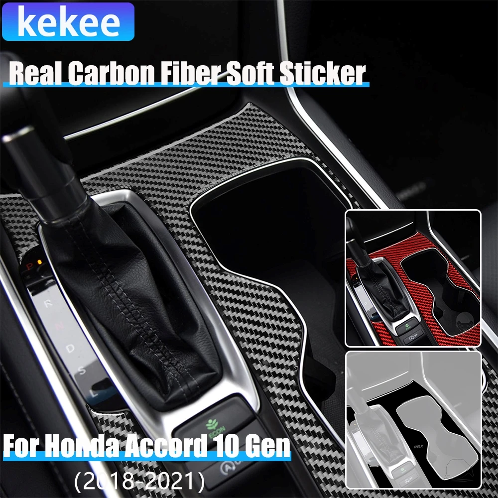 

Real Carbon Fiber Car Accessories Gear Shift Panel Decorative Cover Soft Sticker For Honda Accord 10th Gen 2018 2019 2020 2021