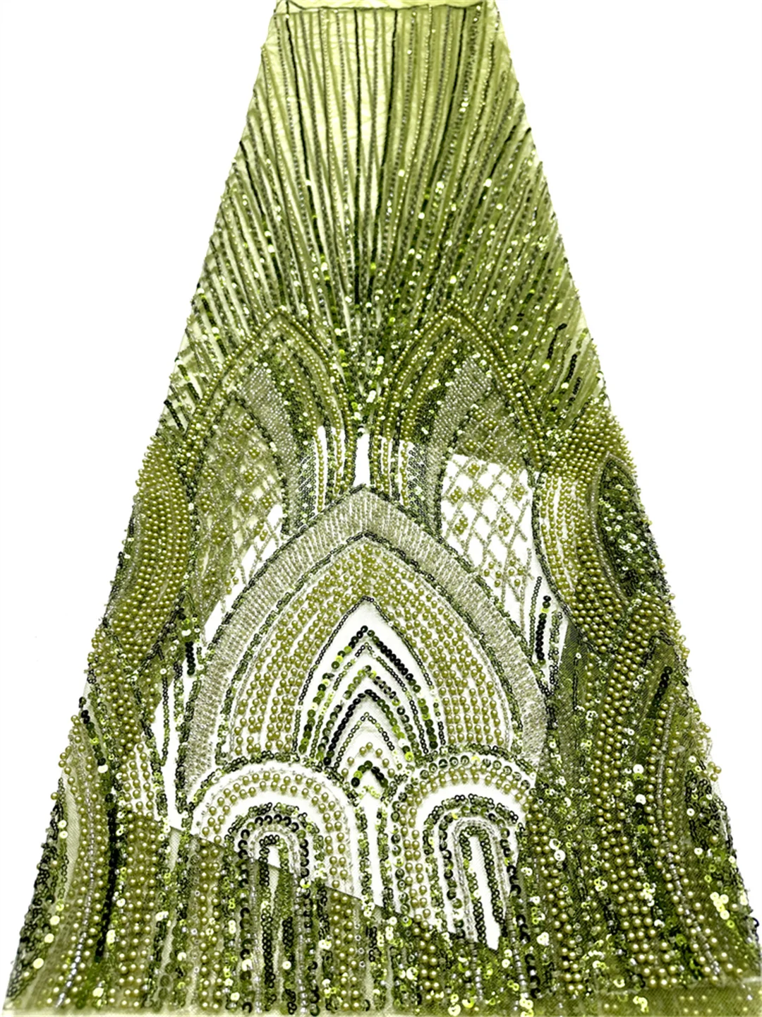 

Green African Beaded Lace Fabric 2026 High-Quality Lace Nigerian French Sequined Mesh Lace Fabric for Bridal Wedding Party Dress