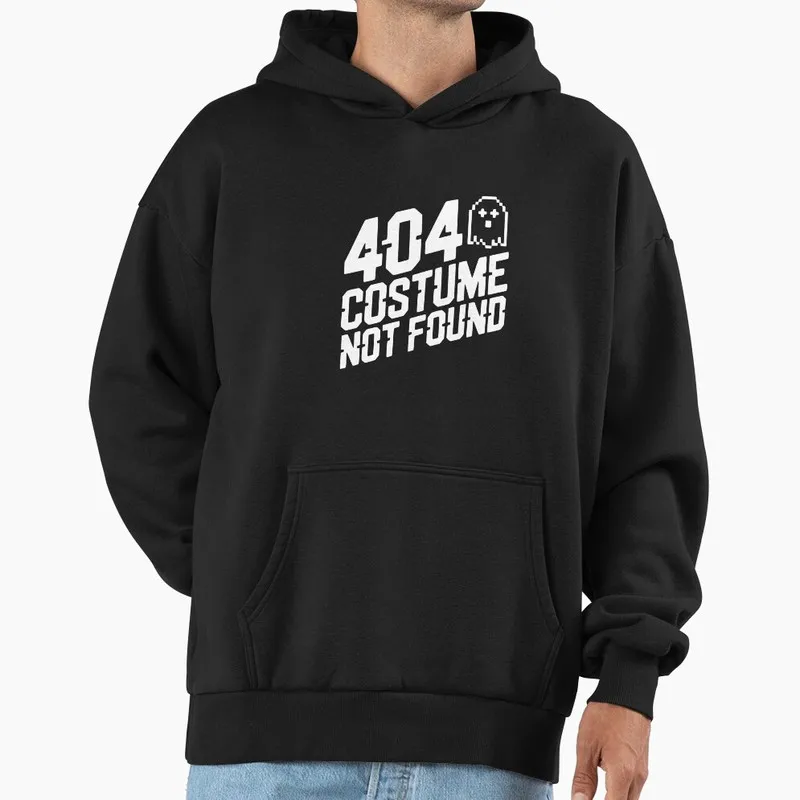 404 Costume Not Found Graphic Hoodie Black Fleece Sweatshirt for Programmer Software Engineers Geek IT Developer Fan Gift Hooded