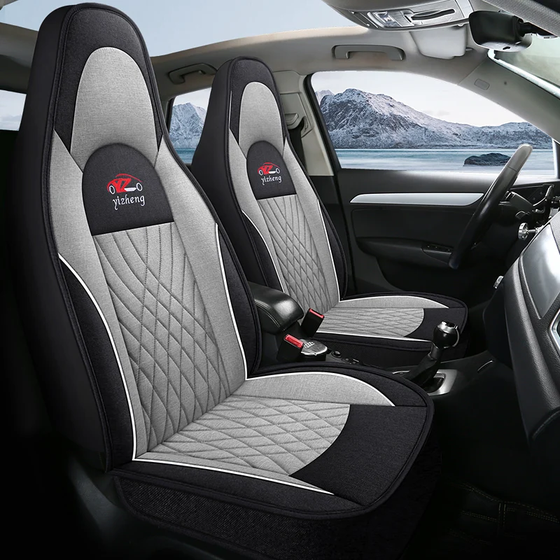 Business-style  Breathable Linen Material One-piece Headrest Car Seat Cover, All Season ,Compatible with Most Sedans, SUVs