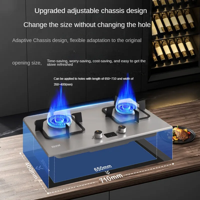 Household Embedded Natural Gas Stove Embedded Dual-purpose 5.2kW Double Eyed Flame Timing Stove Stainless Steel JZT-2E08MTX