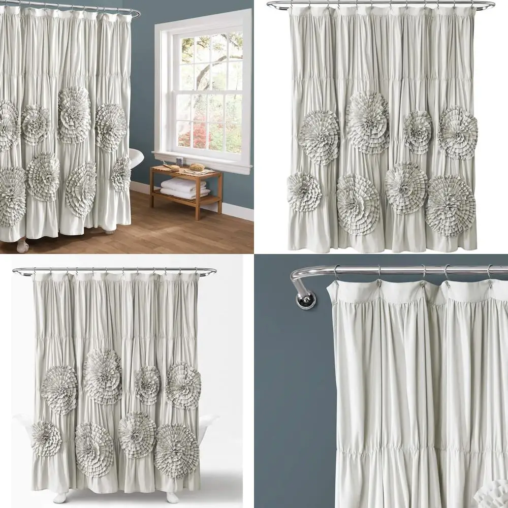 Rideau de douche à volants gris clair 72x72 - Grand rideau de salle de bain en tissu gris par Coquette Decor
