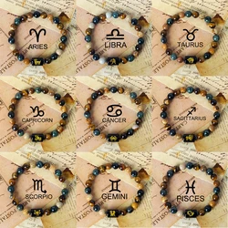 12 Constellation Zodiac Signs Bracelet Men Women Natural Tiger Eye Stone Beaded Couples Bracelets Scorpio Birthday Beads Jewelry