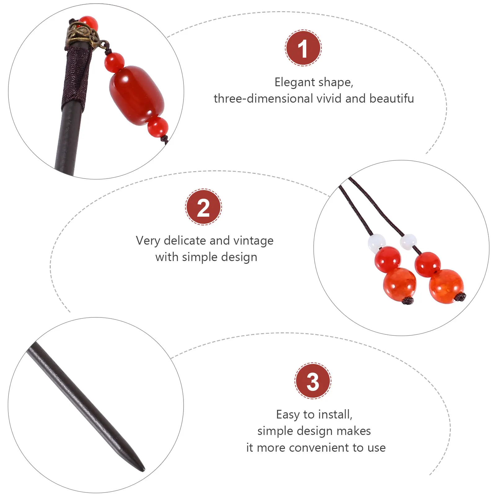 

Vintage Chinese Style Hairpin Retro Agate Wooden Handmade Decorative Accessory Creative All-Match Women'S Traditional Outdoor
