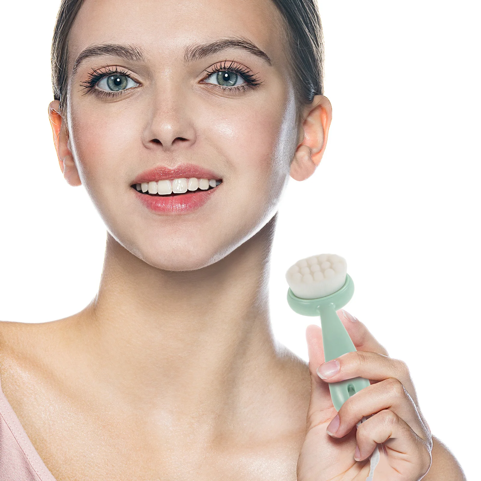 

Cleansing Facial Brush Long Handle Exfoliating Blackhead Removal Soft Material Suitable for All Skin Types Light Green