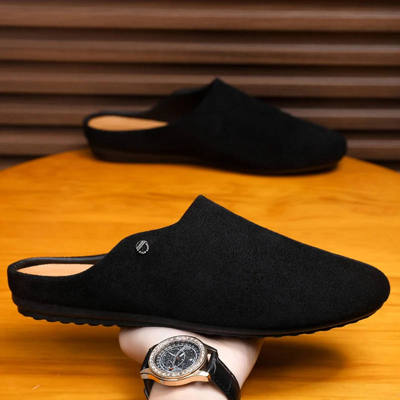 Büro-Casual Weiche Bot Mule Pantoffeln für Herren in Übergrößen Slip-On Clogs Atmungsaktive Flache Sohle PU-Leder Herrenschuhe
