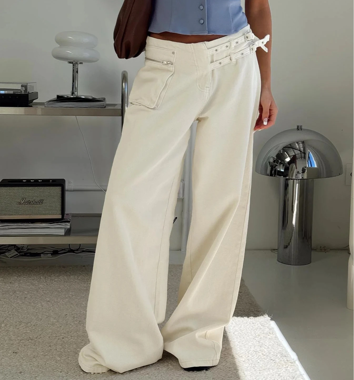 

Cargo Pant Women Floor Length Pants High Waist Straight Trousers Y2k Streetwear Pocket Elegant Capris Casual Loose Work 2025