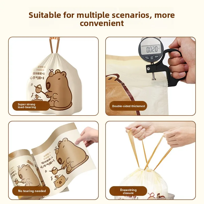 Okai Thiened Handheld Non-Tearable Kitchen Garbage Bags Capybara Large Size Rope Pull Household Cleaning Tools Waste Bags