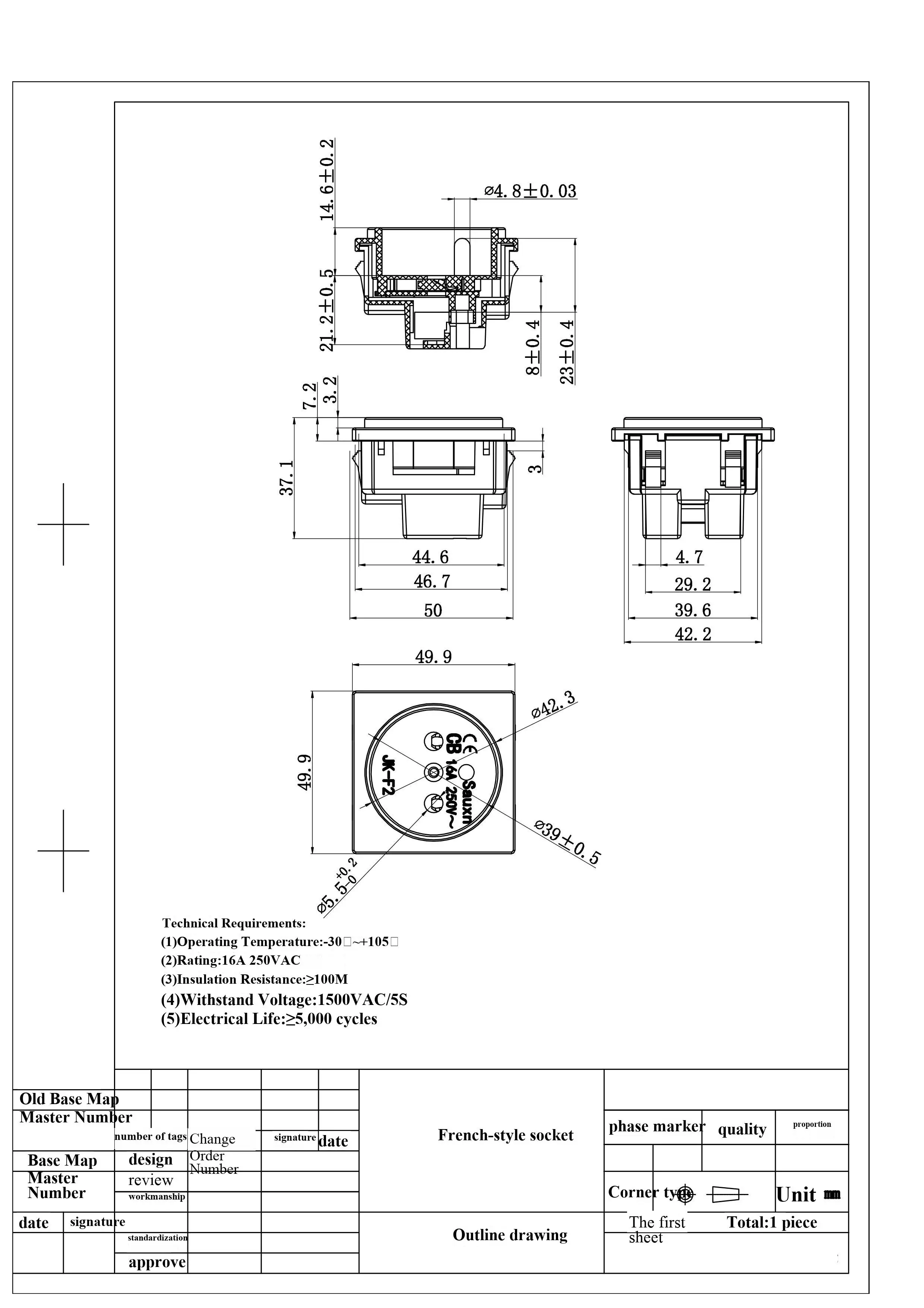 Wechselstromversorgung, dreipolige T-förmige Steckdose, Schalter mit Licht, Stecker-/Buchsenanschluss für das Stromkabel – Detail 22
